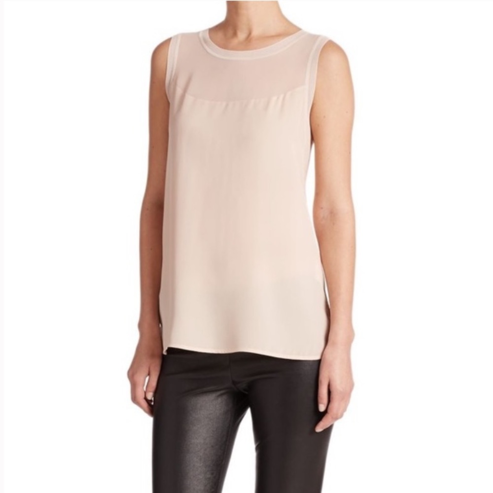 Vince Cream Sheer Inset Sleeveless Silk Tank Top